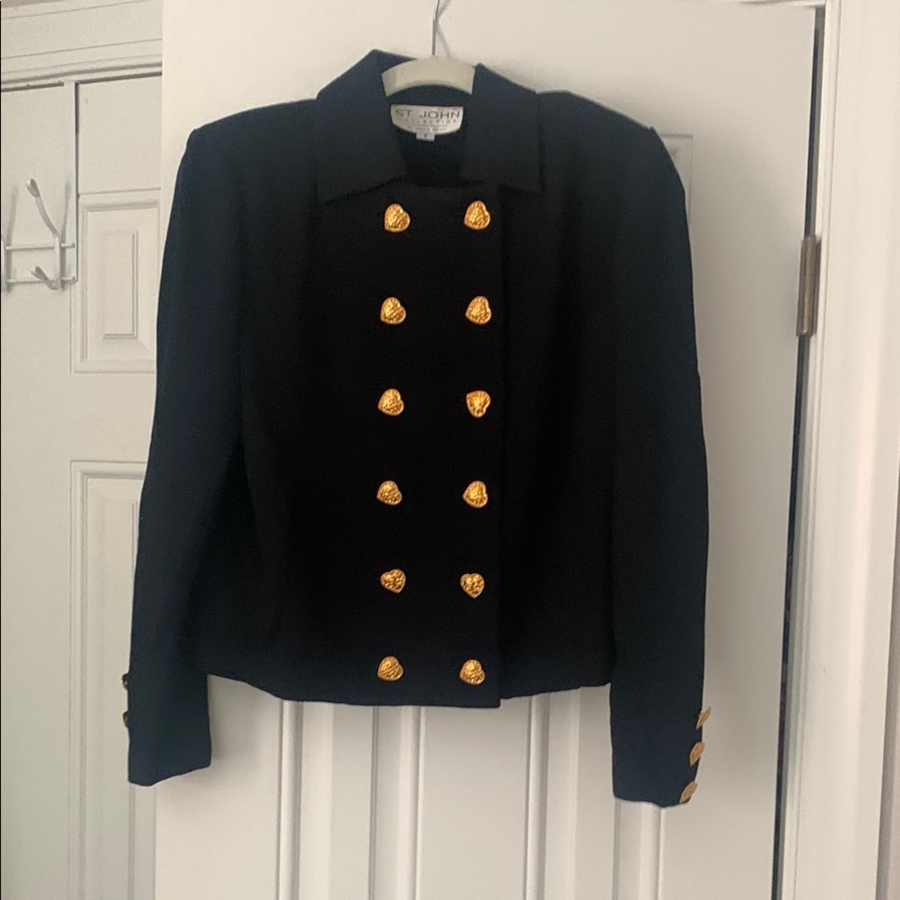 St. John Black knit Jacket with Gold Buttons